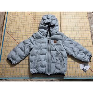 New London Fog Boy Girl Midweight Quilted Puffer Jacket Hooded Coat Gray 4T
